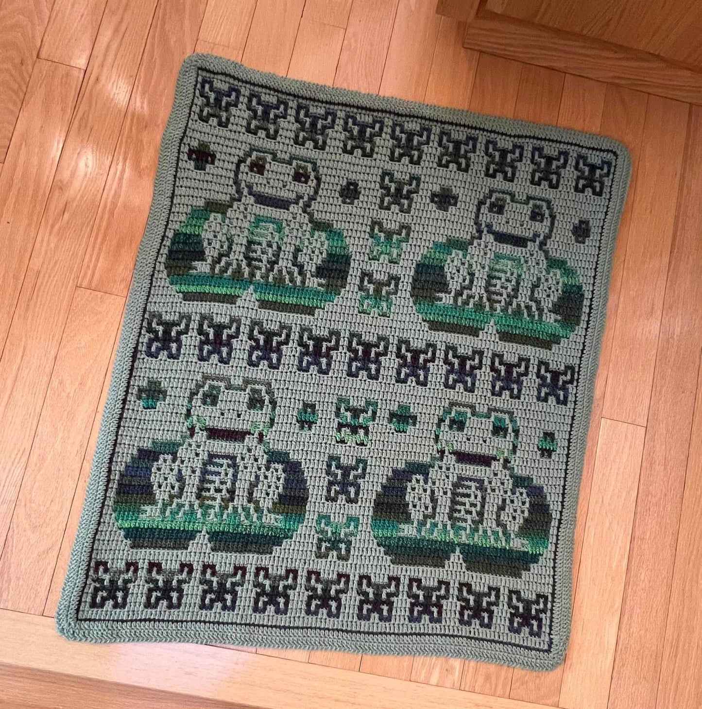 Conjunto de patrones de manta de bebé tejida a crochet con mosaico superpuesto en Froggy Pond