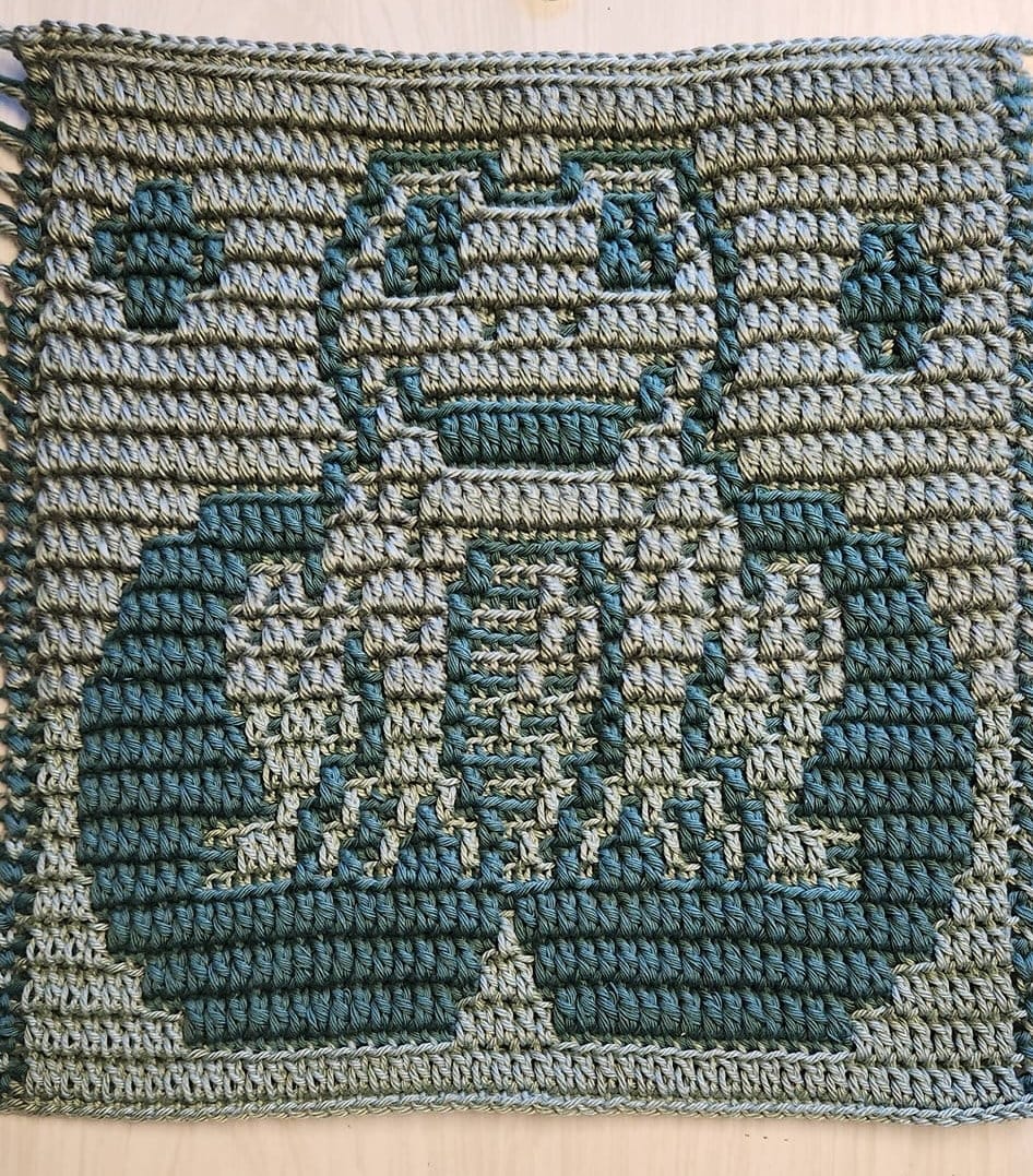 Conjunto de patrones de manta de bebé tejida a crochet con mosaico superpuesto en Froggy Pond