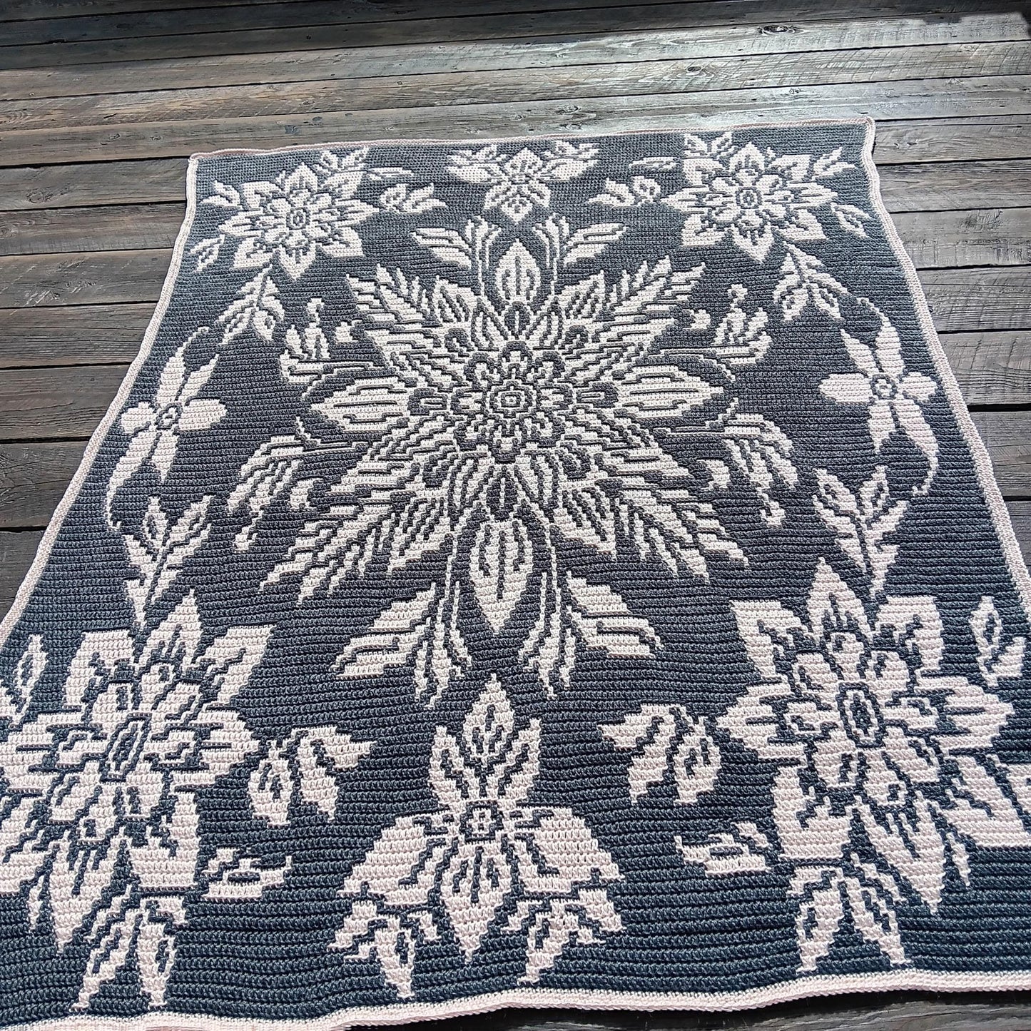 Nordic Bloom Overlay Mosaic Crochet Floral Blanket Pattern