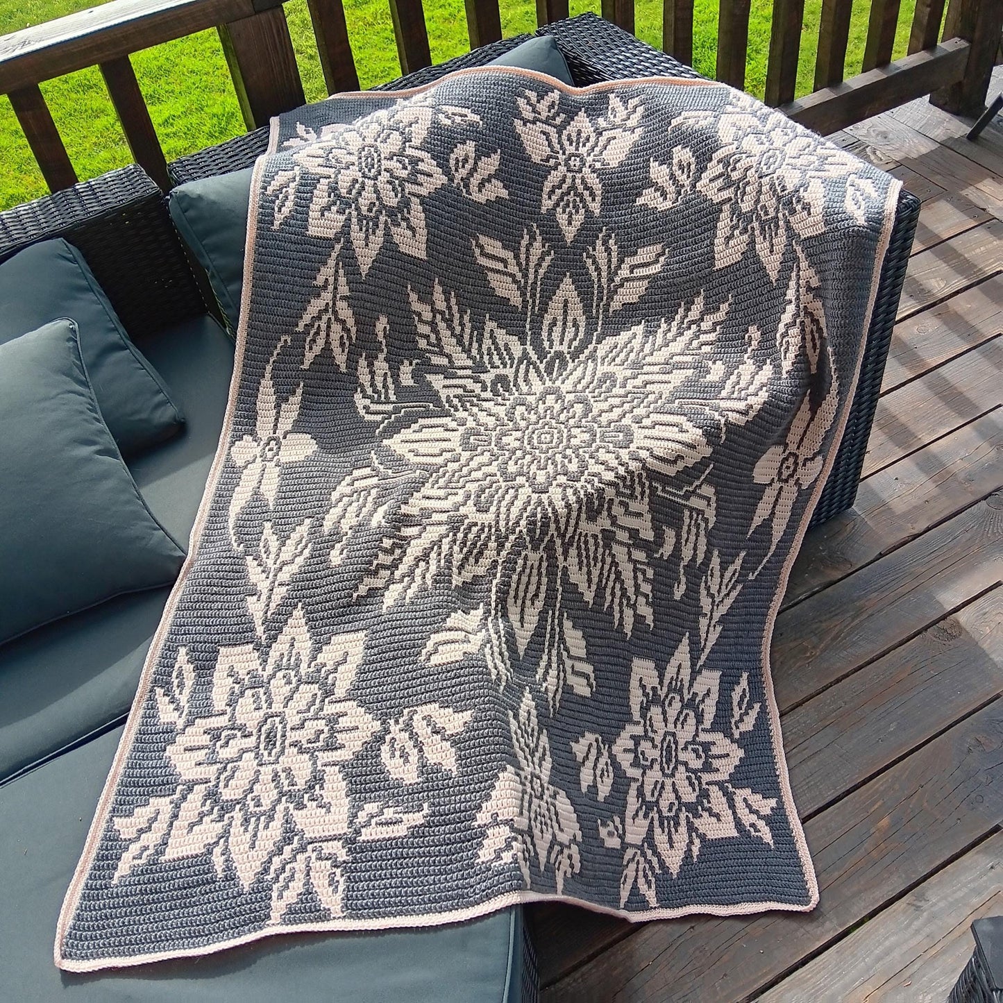 Nordic Bloom Overlay Mosaic Crochet Floral Blanket Pattern