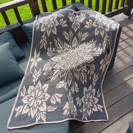 Nordic Bloom Overlay Mosaic Crochet Floral Blanket Pattern