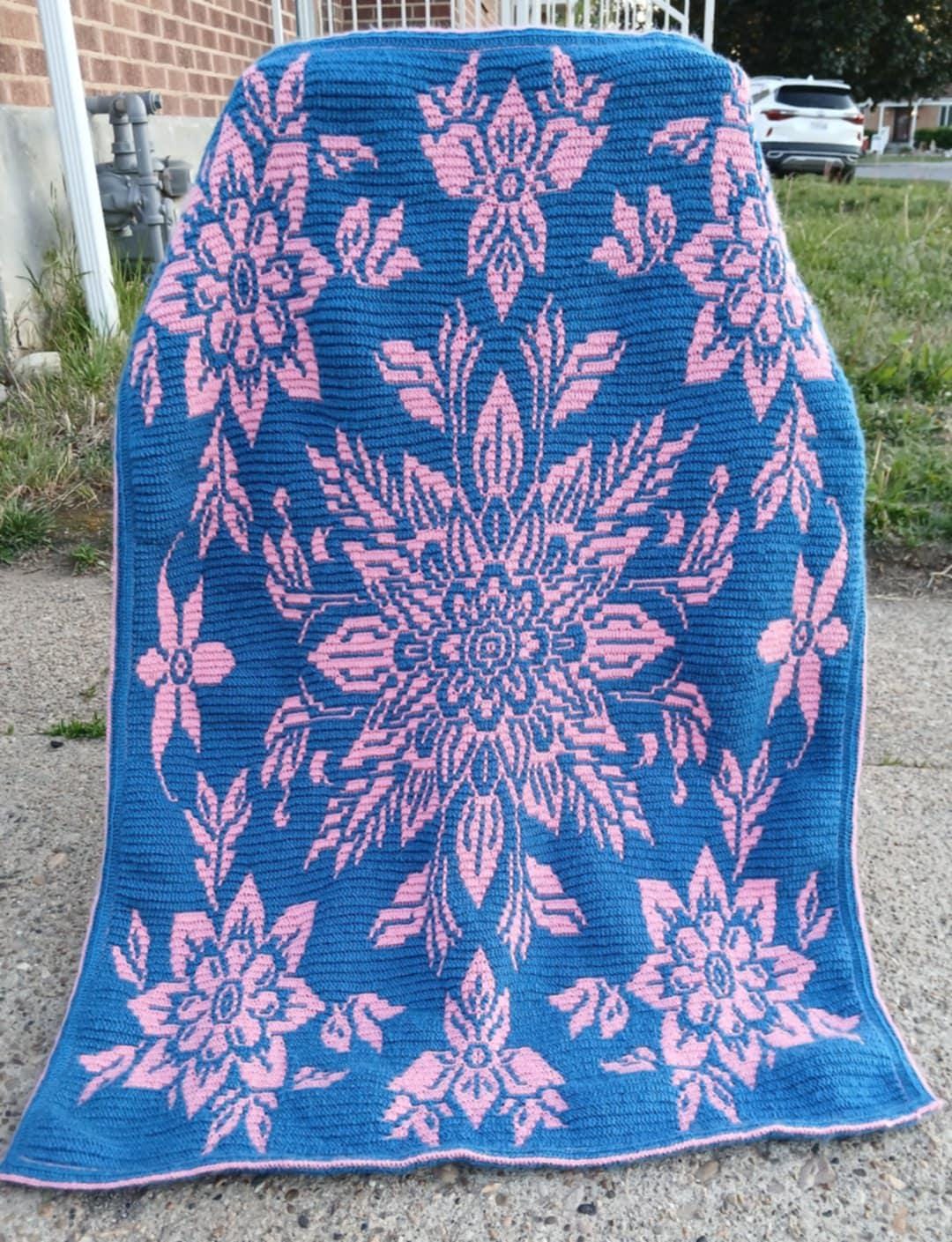 Nordic Bloom Overlay Mosaic Crochet Floral Blanket Pattern