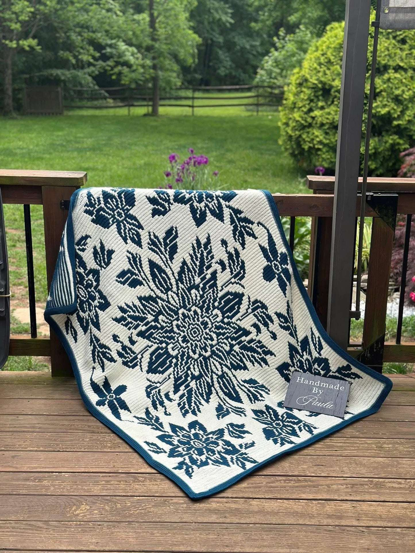 Nordic Bloom Overlay Mosaic Crochet Floral Blanket Pattern