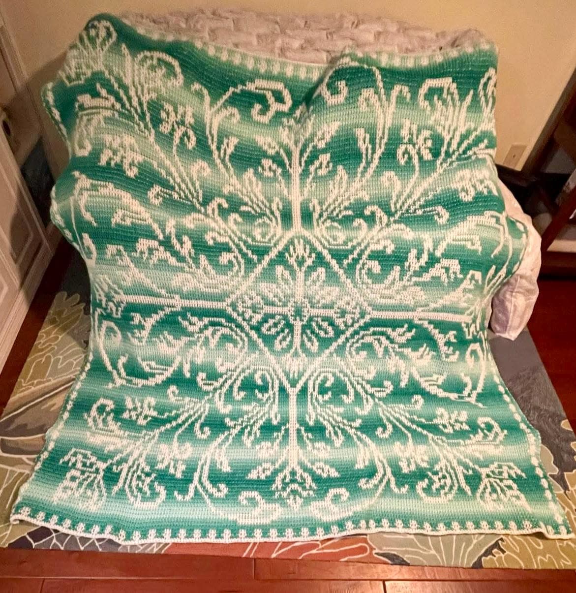 Antique Scrollwork Overlay Mosaic Crochet Blanket Pattern