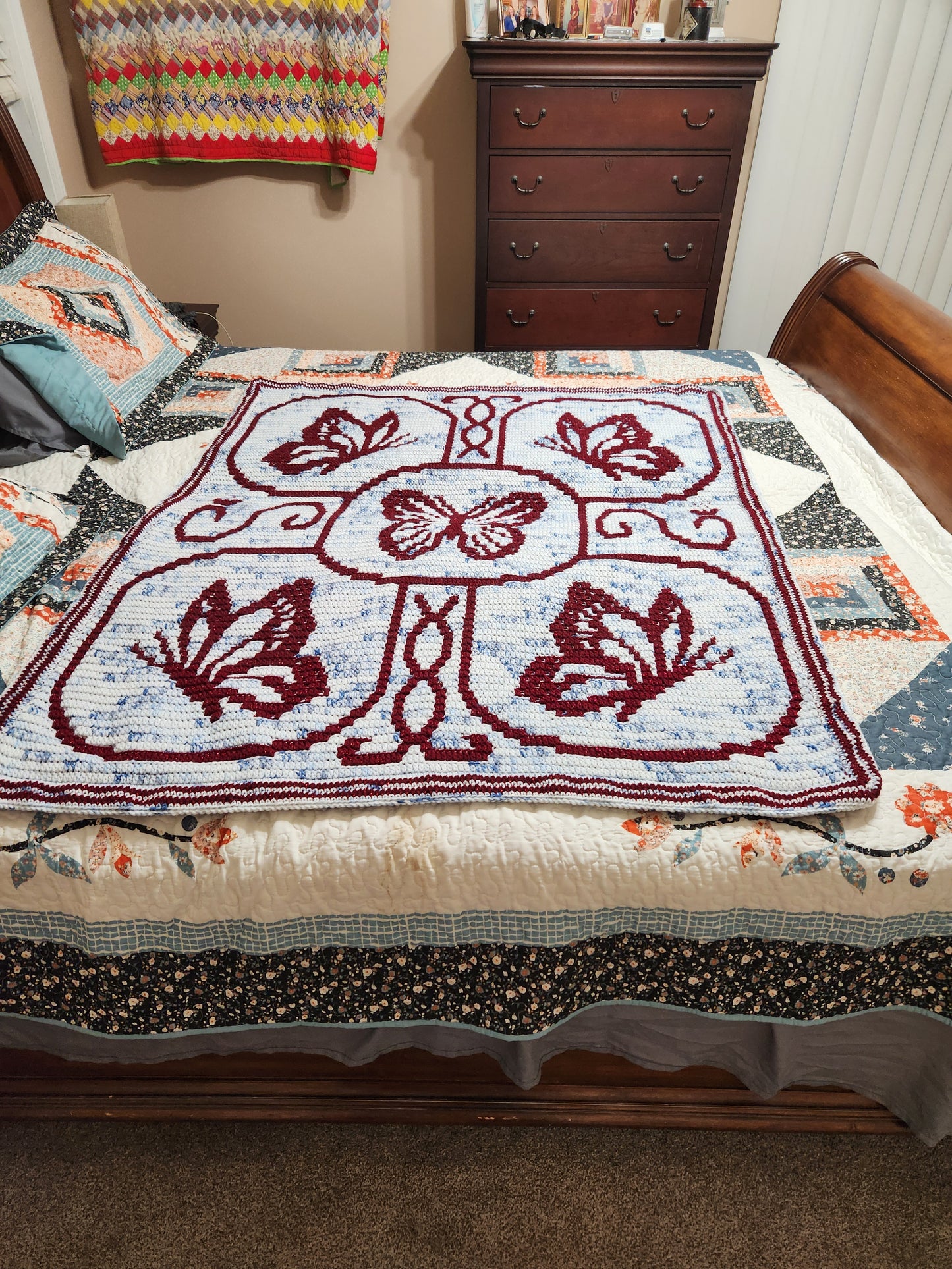Butterfly Filigree Overlay Mosaic Blanket Pattern