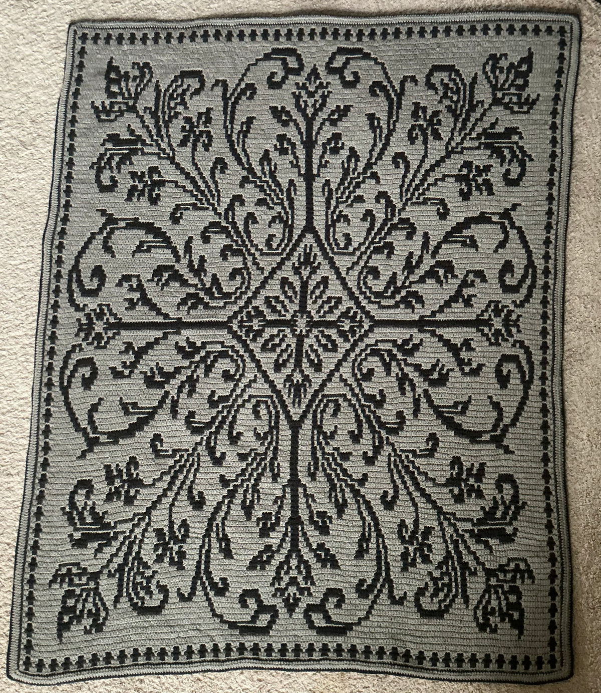 Antique Scrollwork Overlay Mosaic Crochet Blanket Pattern