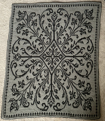 Antique Scrollwork Overlay Mosaic Crochet Blanket Pattern