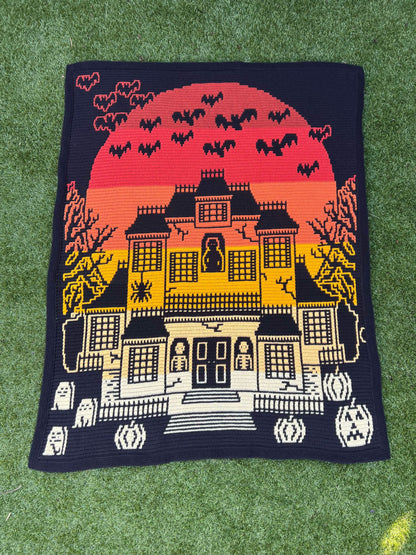 Haunted Hilltop Horror House Overlay Mosaic Crochet Pattern