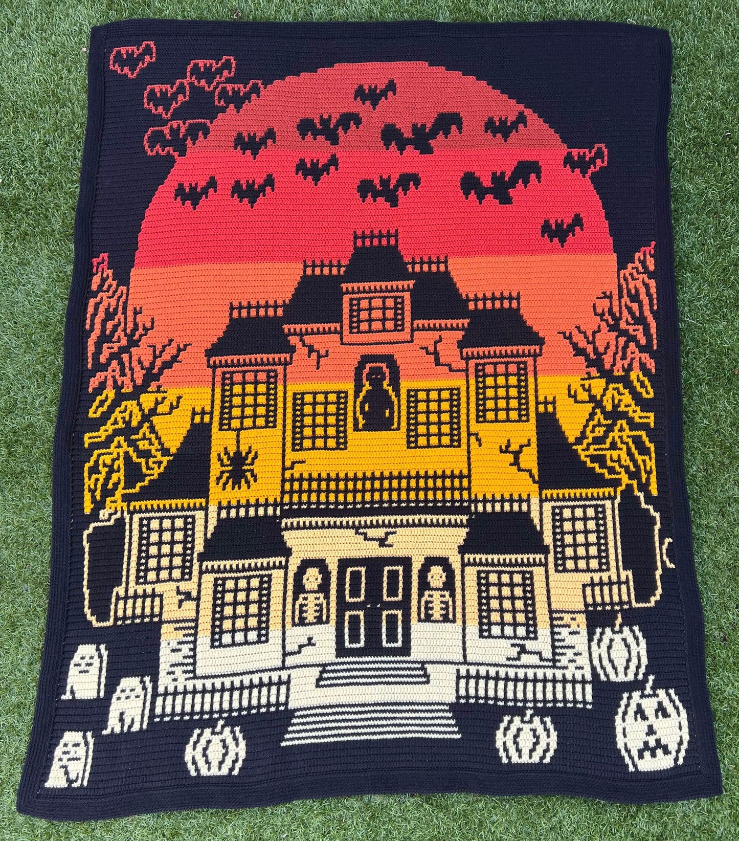 Haunted Hilltop Horror House Overlay Mosaic Crochet Pattern