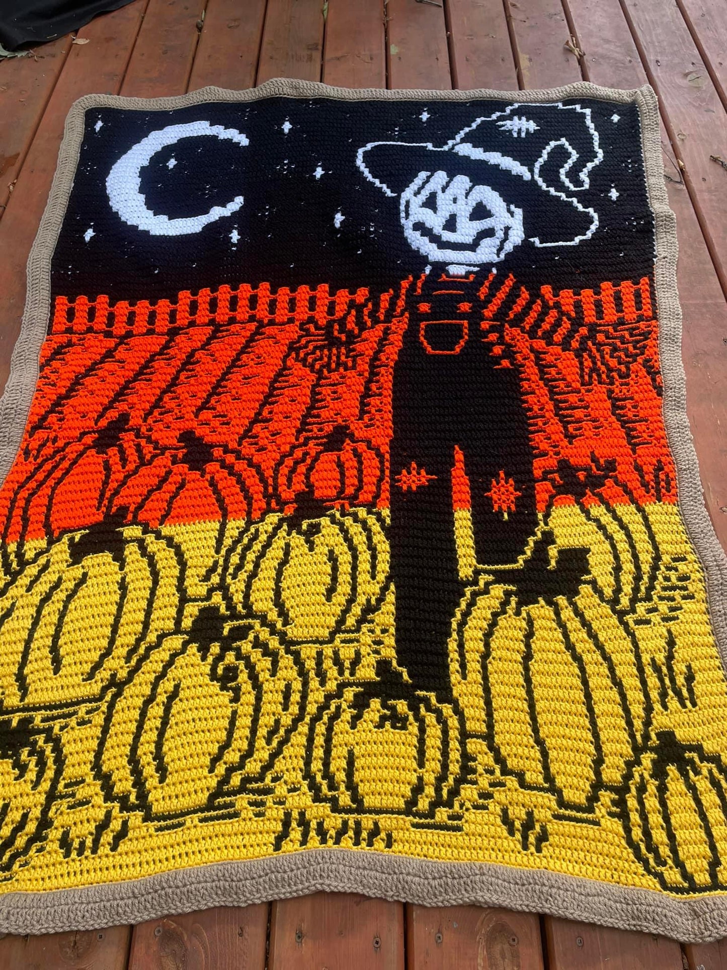 Harvest Helper Overlay Mosaic Scarecrow Throw Size Blanket Crochet Pattern