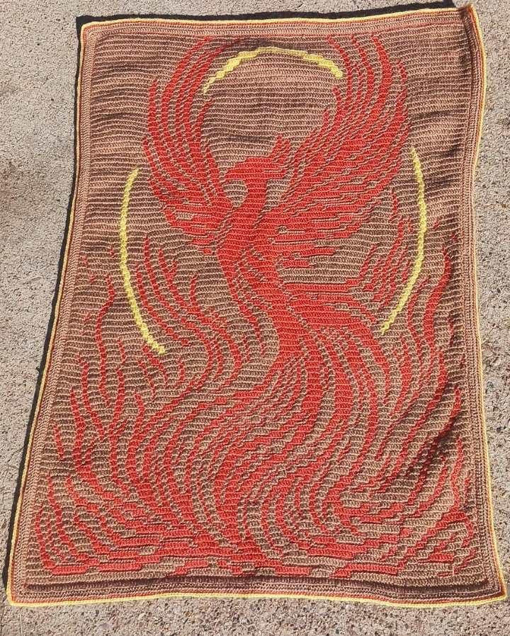 Rise Above Phoenix Overlay Mosaic Throw Blanket Pattern