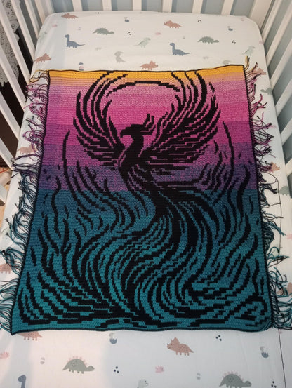 Rise Above Phoenix Overlay Mosaic Throw Blanket Pattern