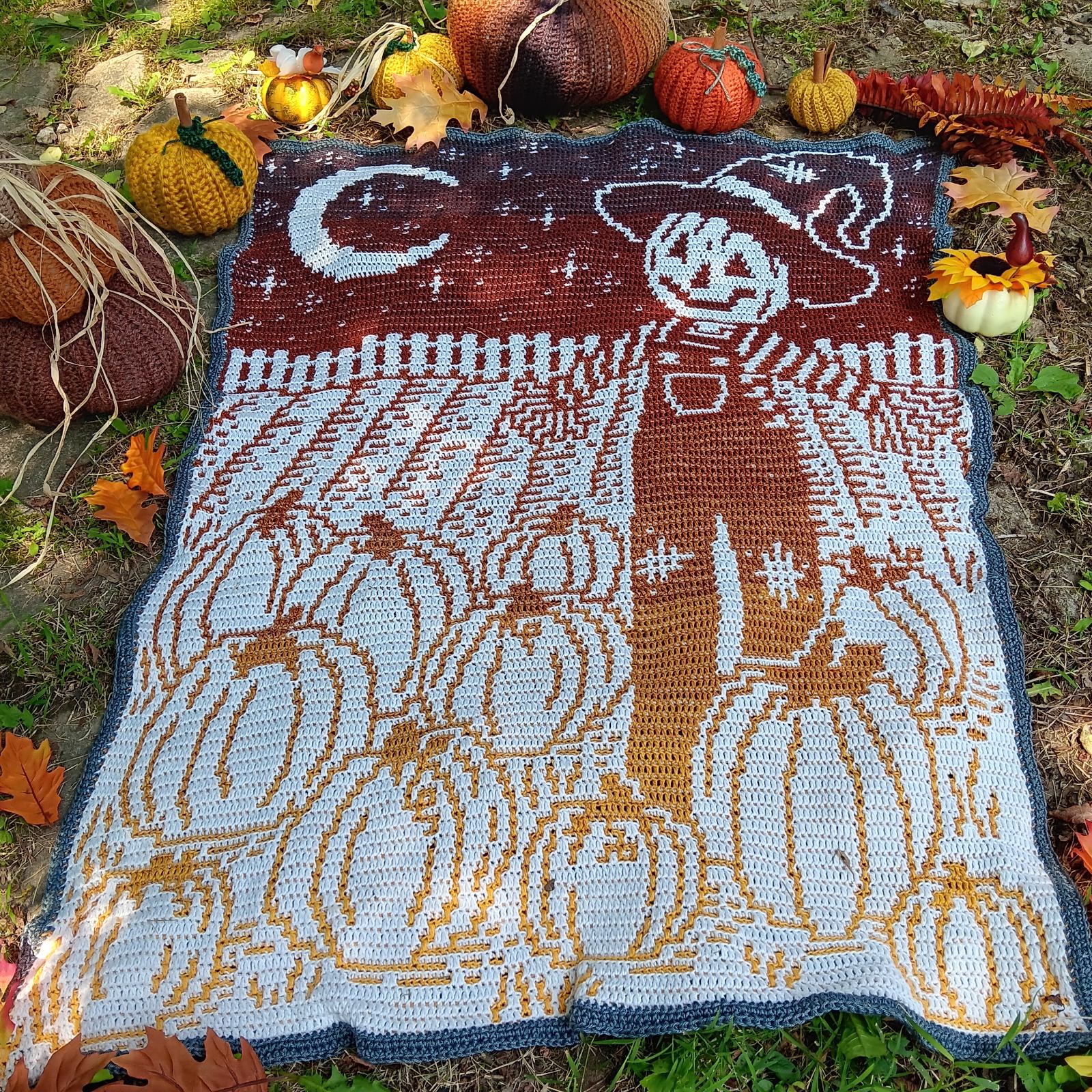 Harvest Helper Overlay Mosaic Scarecrow Throw Size Blanket Crochet Pat ...