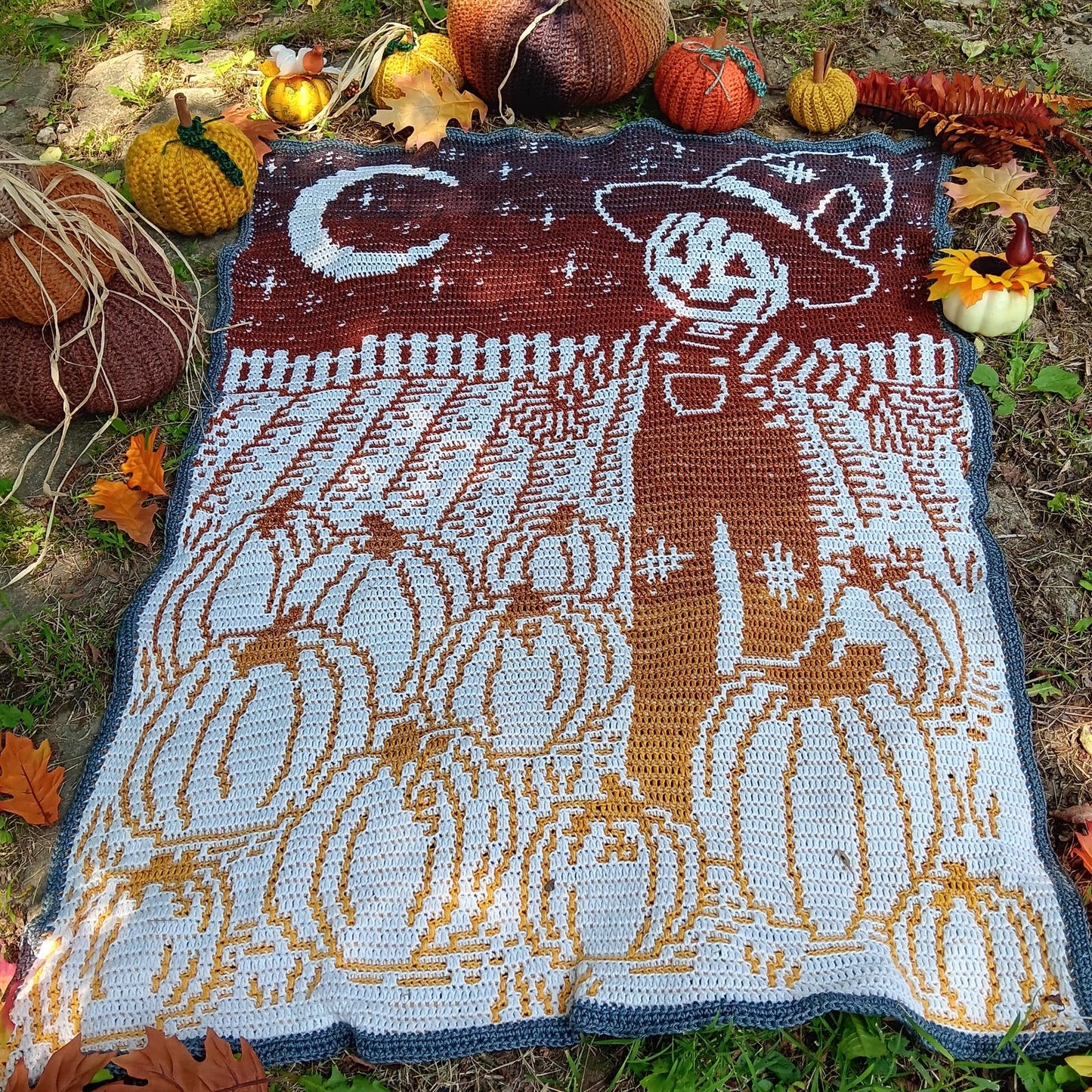 Harvest Helper Overlay Mosaic Scarecrow Throw Size Blanket Crochet Pattern