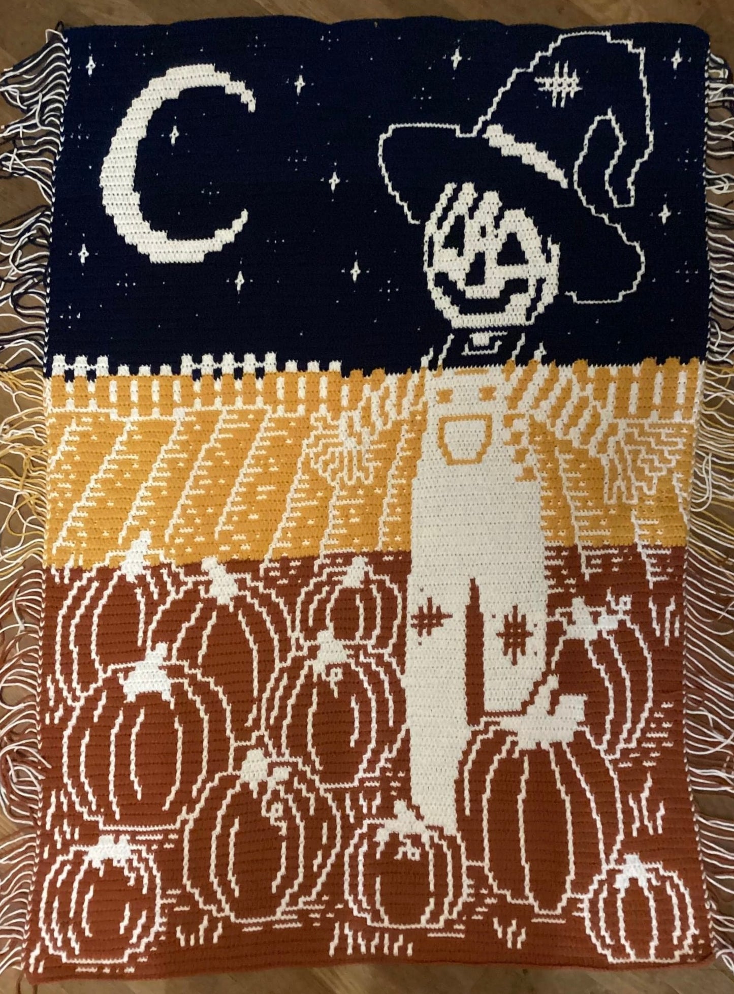 Harvest Helper Overlay Mosaic Scarecrow Throw Size Blanket Crochet Pattern