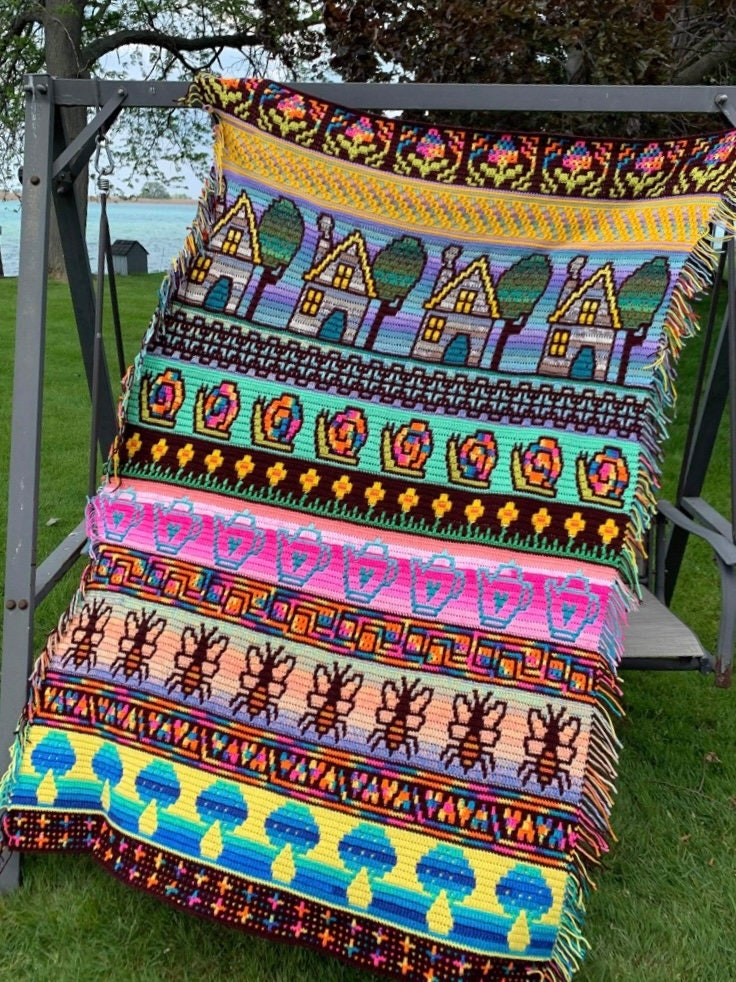 Cottagecore Overlay Mosaic Crochet Blanket Pattern