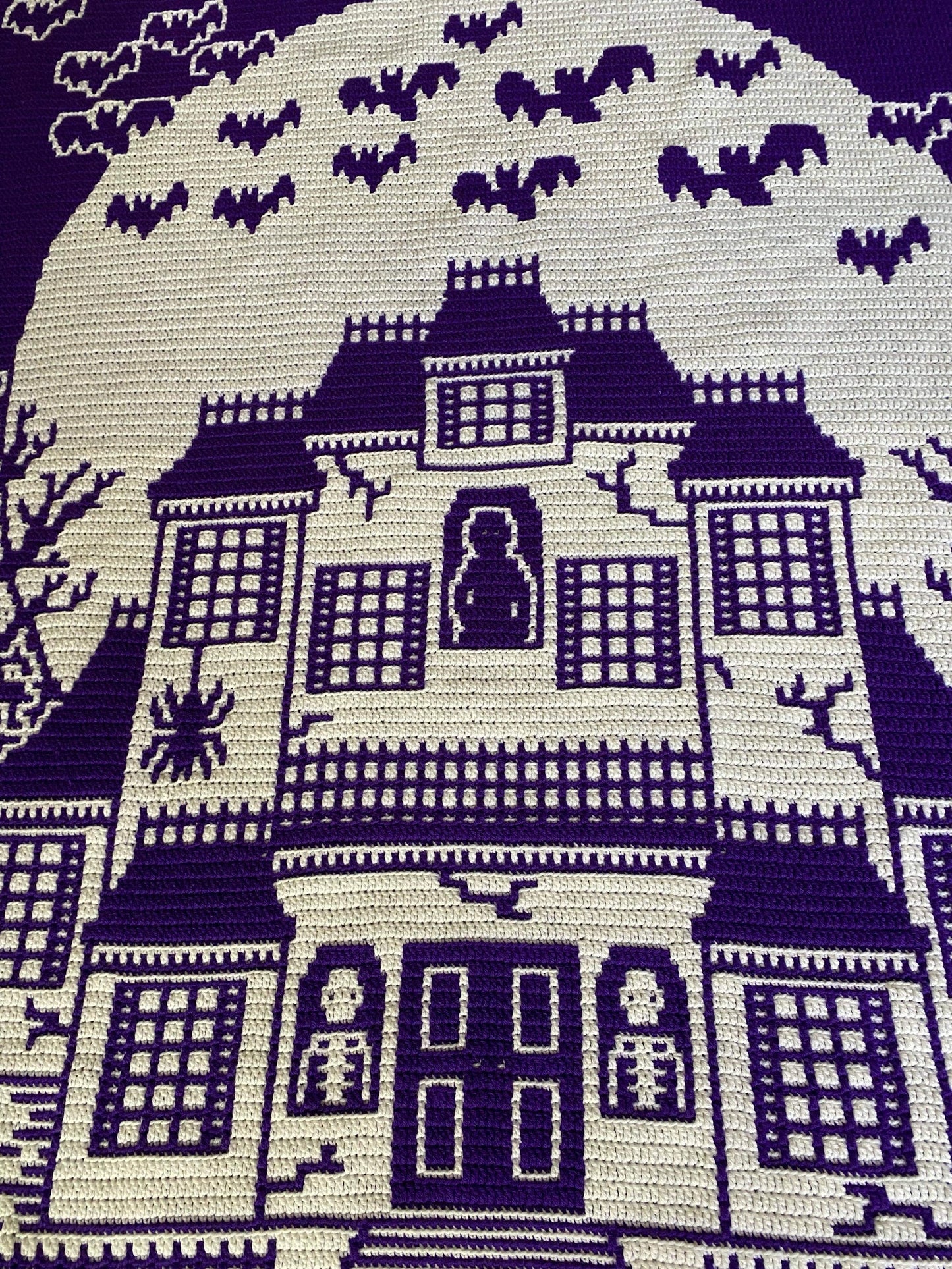 Haunted Hilltop Horror House Overlay Mosaic Crochet Pattern