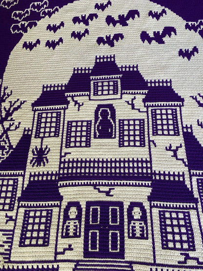 Haunted Hilltop Horror House Overlay Mosaic Crochet Pattern