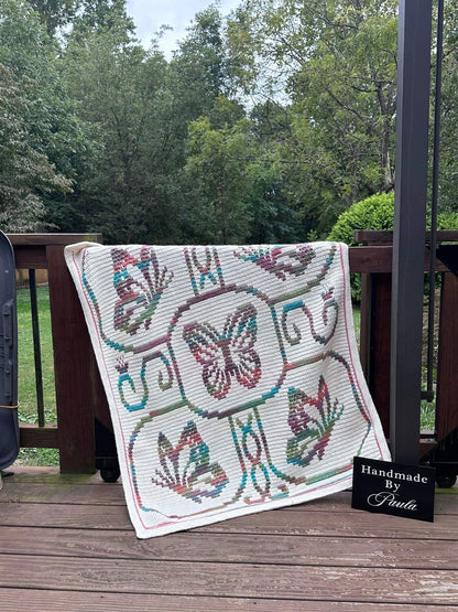 Butterfly Filigree Overlay Mosaic Blanket Pattern