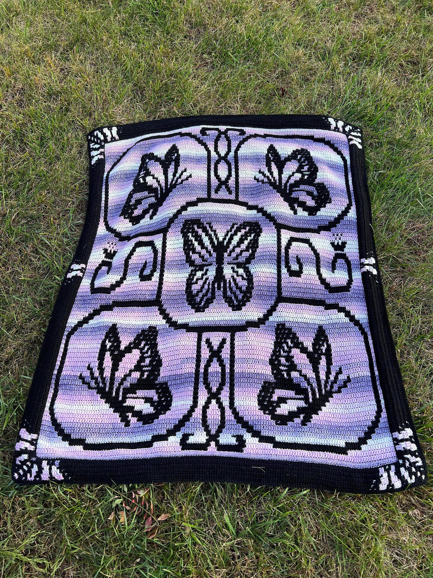 Butterfly Filigree Overlay Mosaic Blanket Pattern