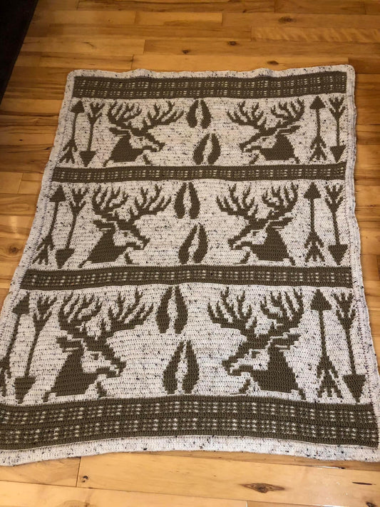 Cozy Cabin Elk and Arrows Overlay Mosaic Crochet Pattern Set