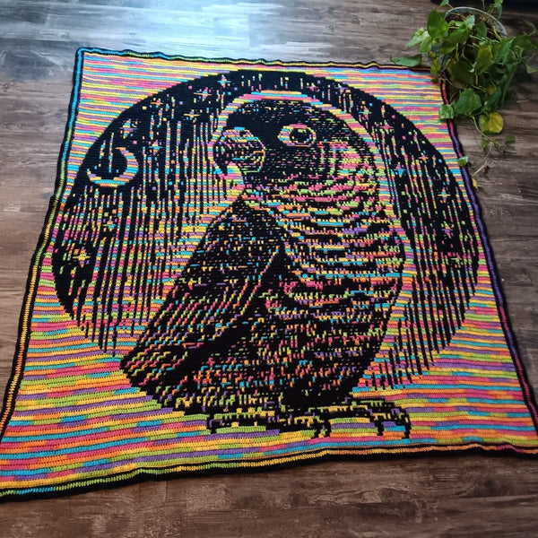 Little Green Feather Green Cheek Conure Overlay Mosaic Crochet Blanket Pattern (Includes NL)