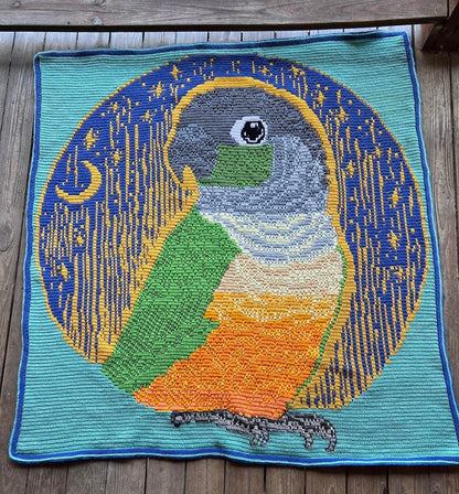 Little Green Feather Green Cheek Conure Overlay Mosaic Crochet Blanket Pattern (Includes NL)