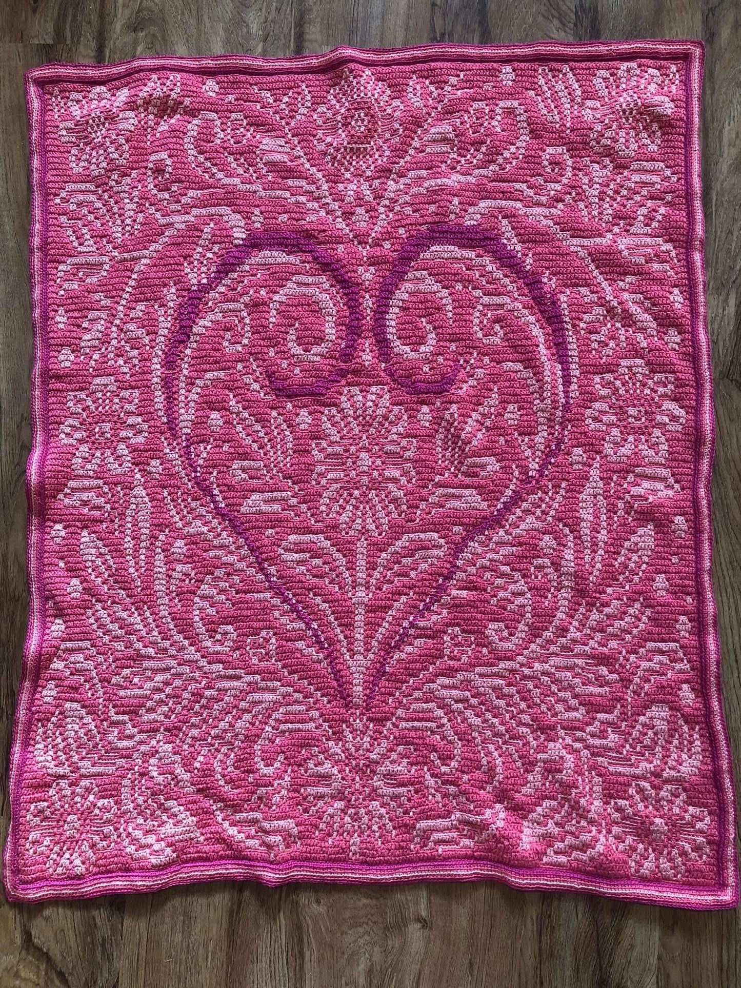 Hidden Hearts Overlay Mosaic Crochet Blanket Pattern