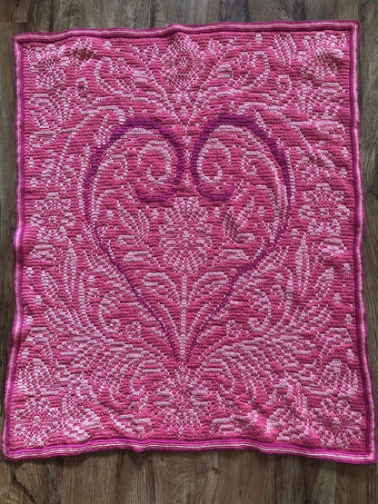 Hidden Hearts Overlay Mosaic Crochet Blanket Pattern