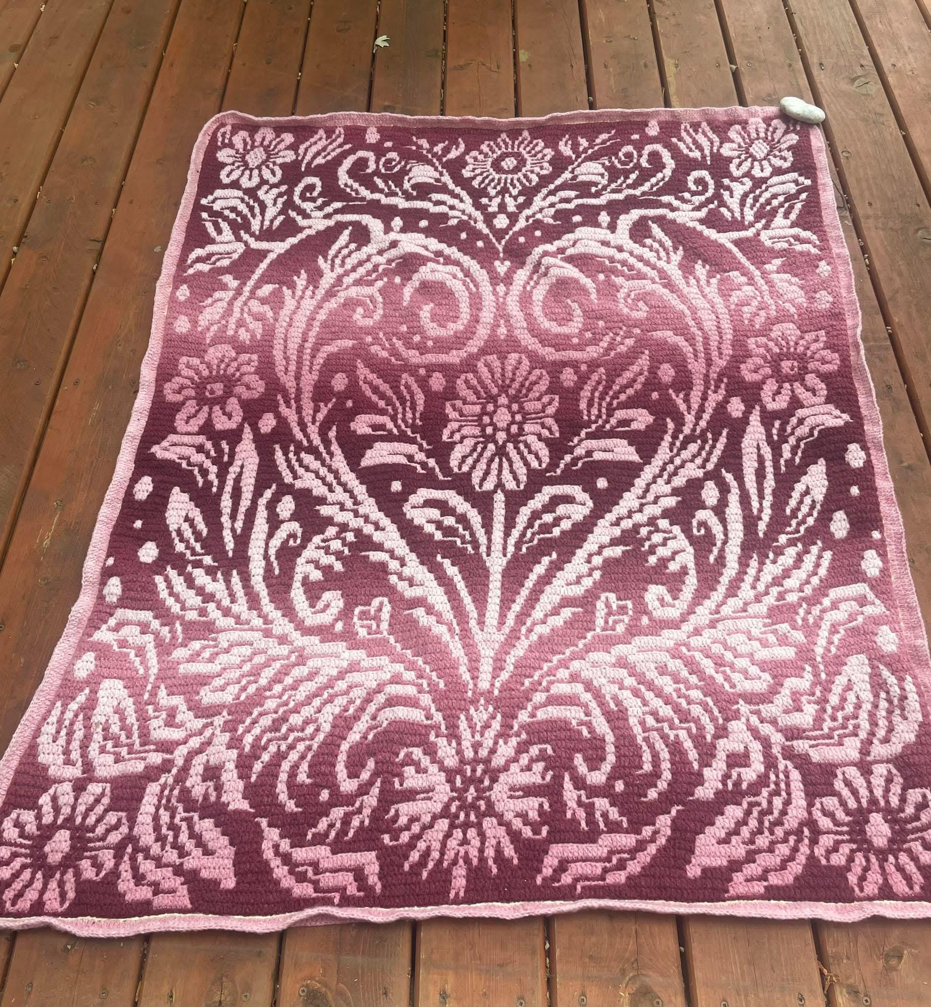 Hidden Hearts Overlay Mosaic Crochet Blanket Pattern