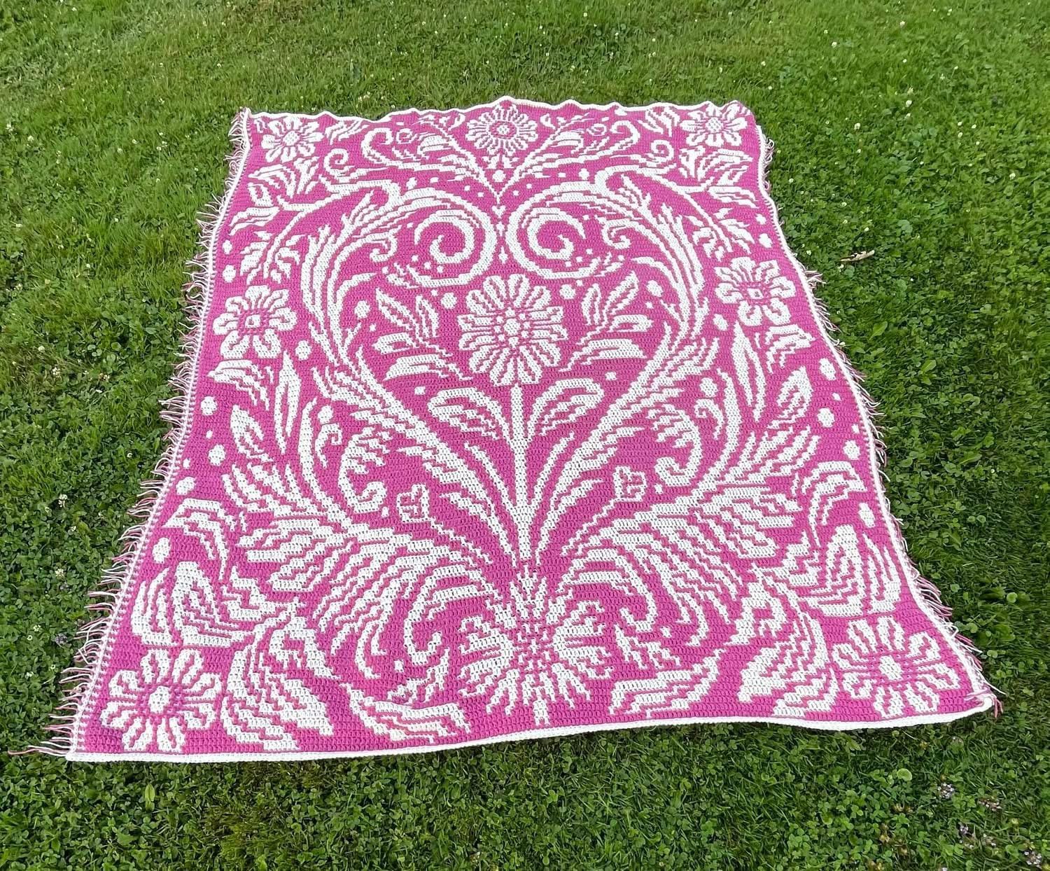 Hidden Hearts Overlay Mosaic Crochet Blanket Pattern