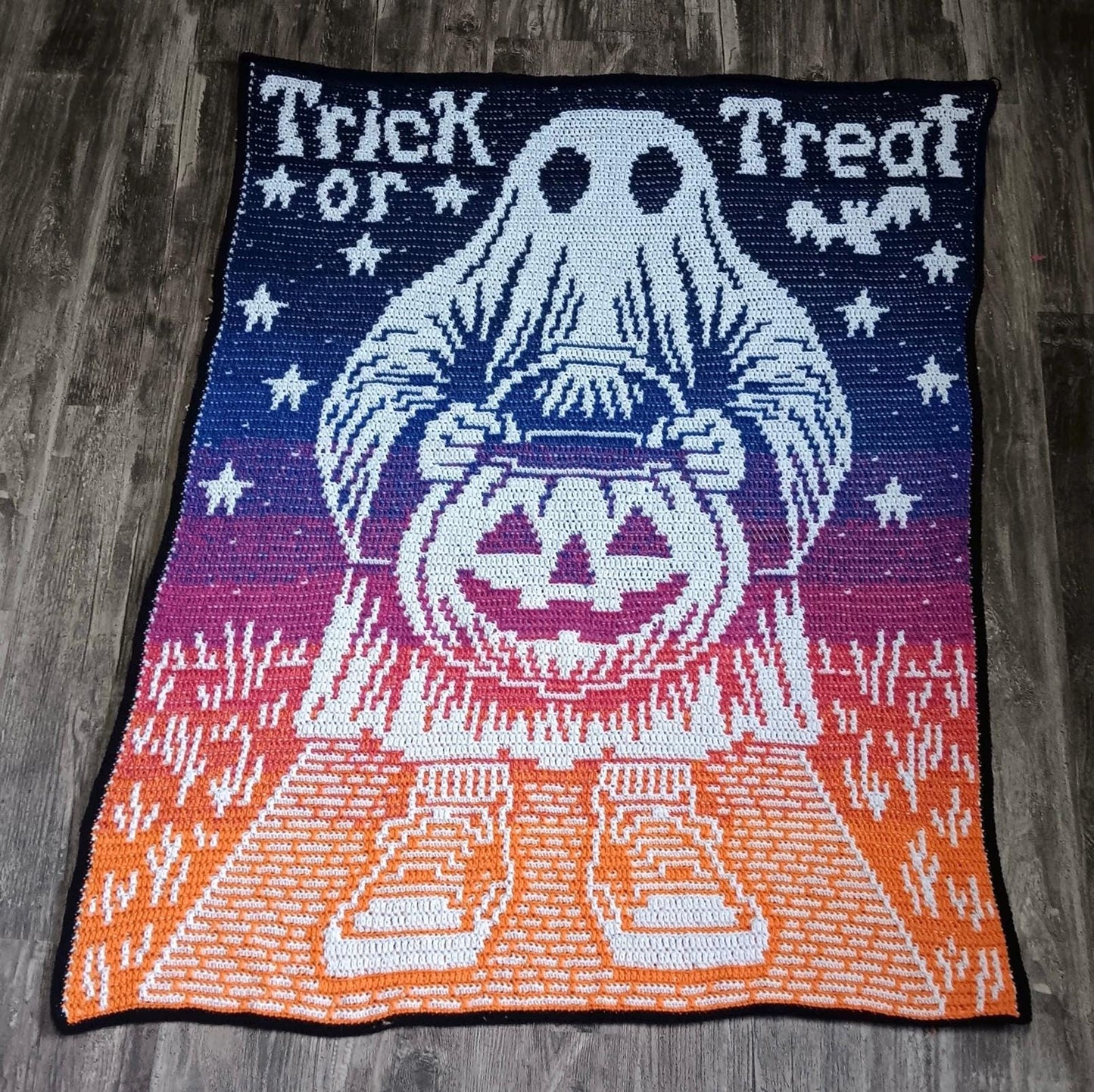 Trick Or Treat Terror Overlay Mosaic Crochet Throw Blanket Pattern