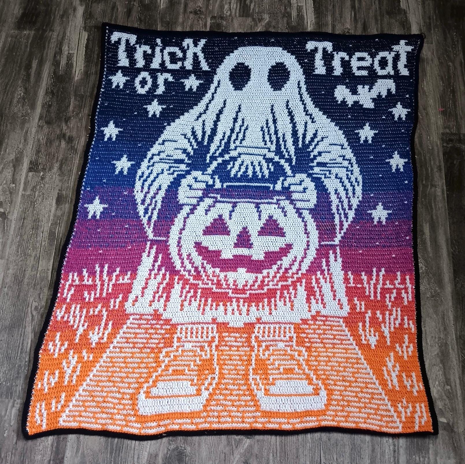 Trick Or Treat Terror Overlay Mosaic Crochet Throw Blanket Pattern