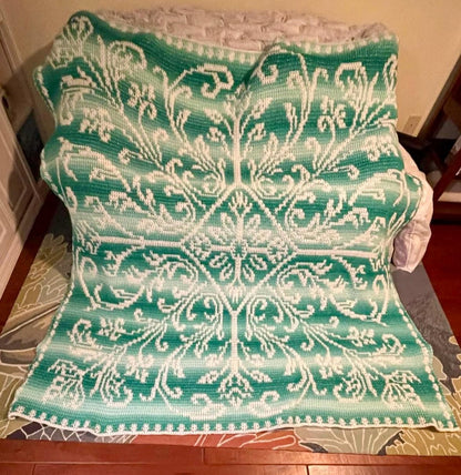 Antique Scrollwork Overlay Mosaic Crochet Blanket Pattern