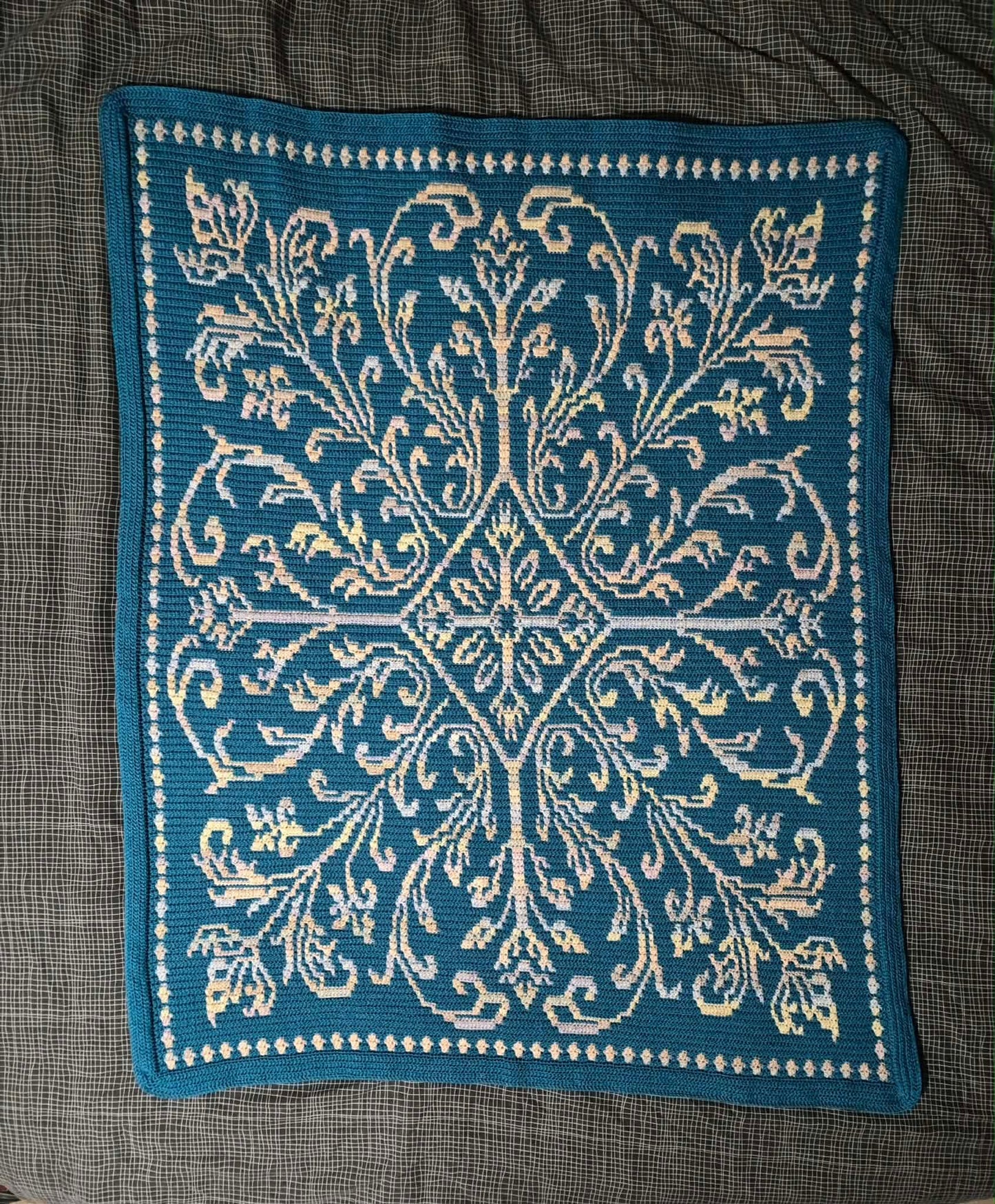 Antique Scrollwork Overlay Mosaic Crochet Blanket Pattern