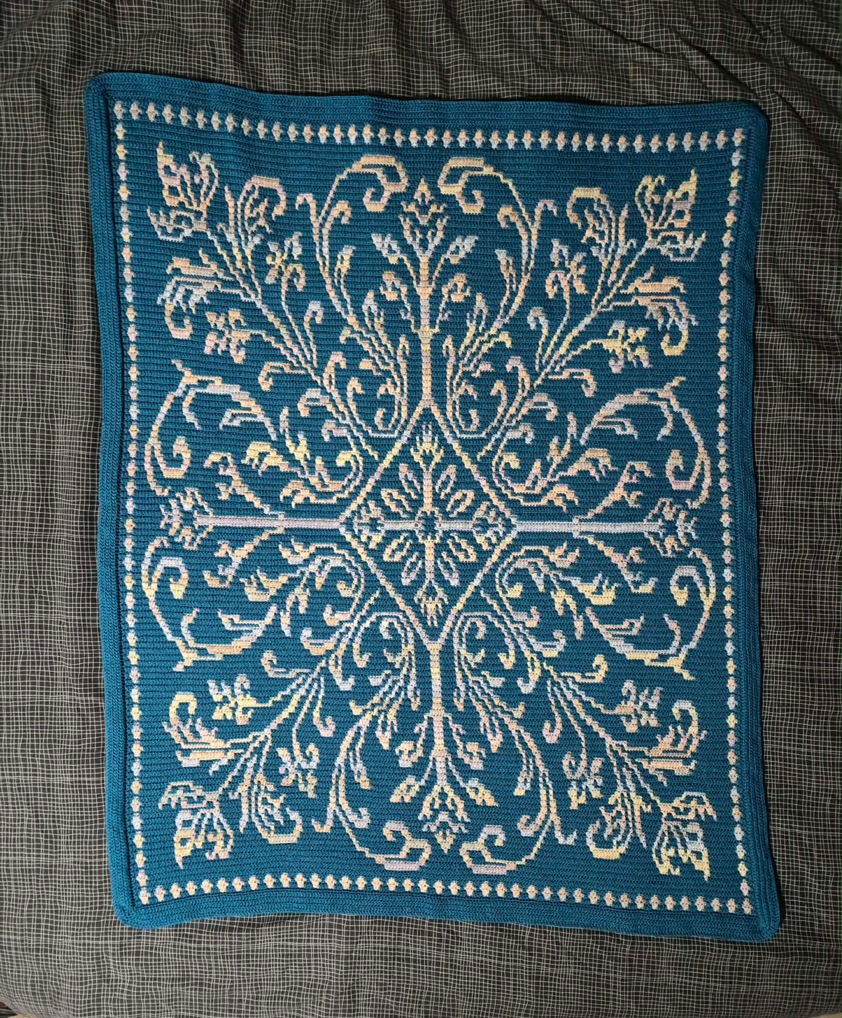 Antique Scrollwork Overlay Mosaic Crochet Blanket Pattern