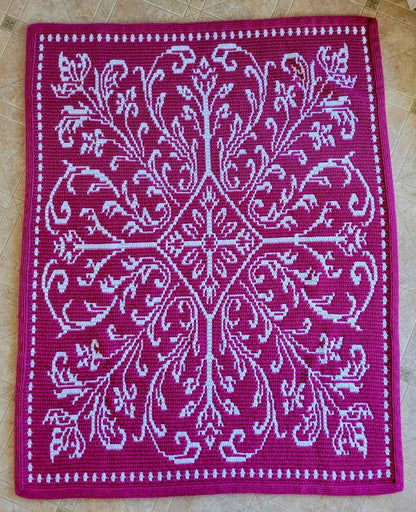 Antique Scrollwork Overlay Mosaic Crochet Blanket Pattern