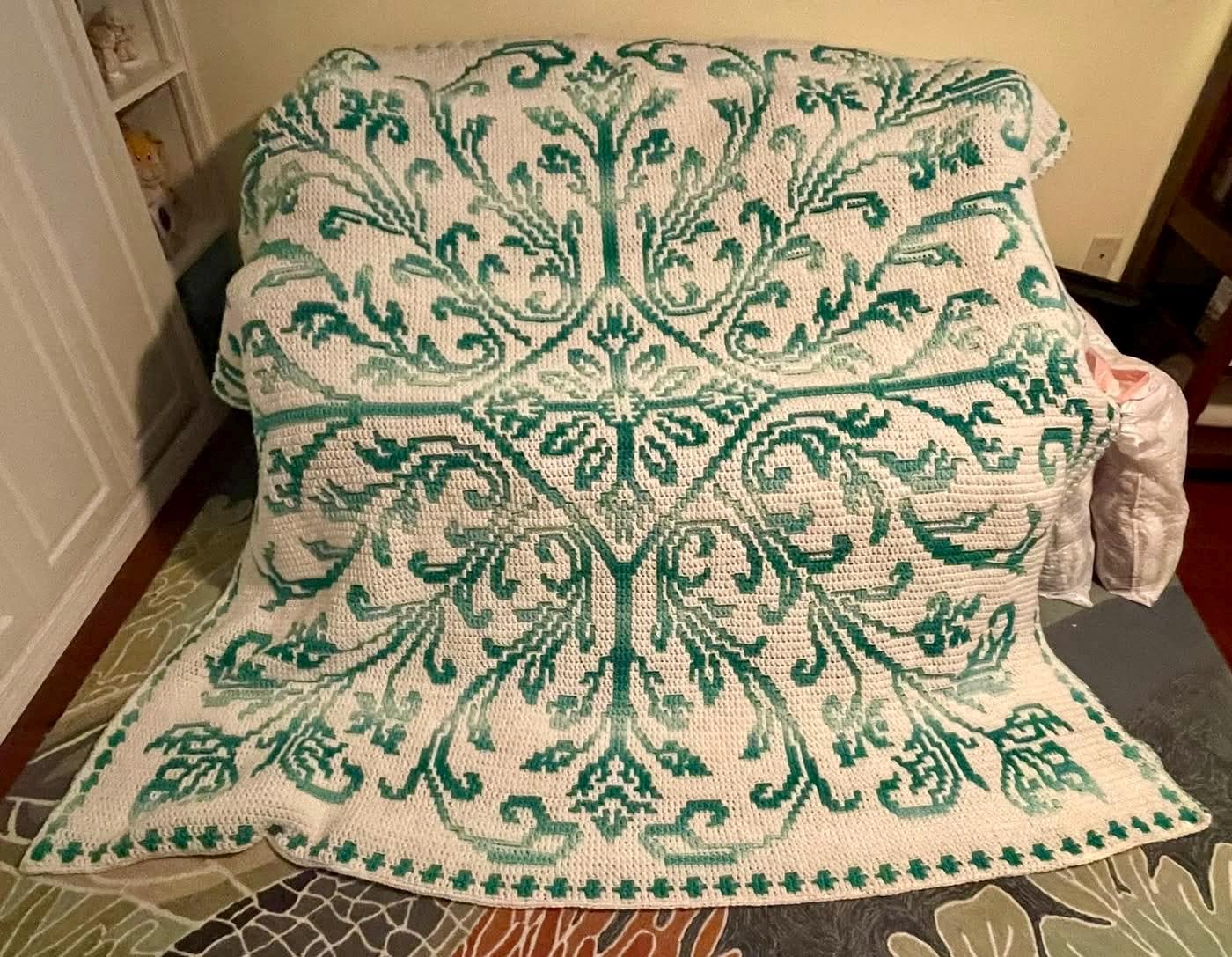 Antique Scrollwork Overlay Mosaic Crochet Blanket Pattern