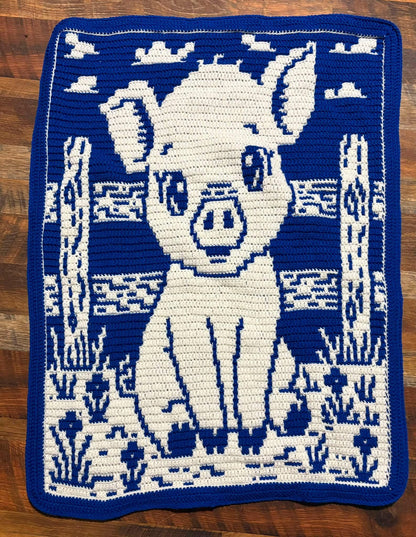 Porky Pal Hand Drawn Overlay Mosaic Crochet Blanket Pattern, Instant Digital Download