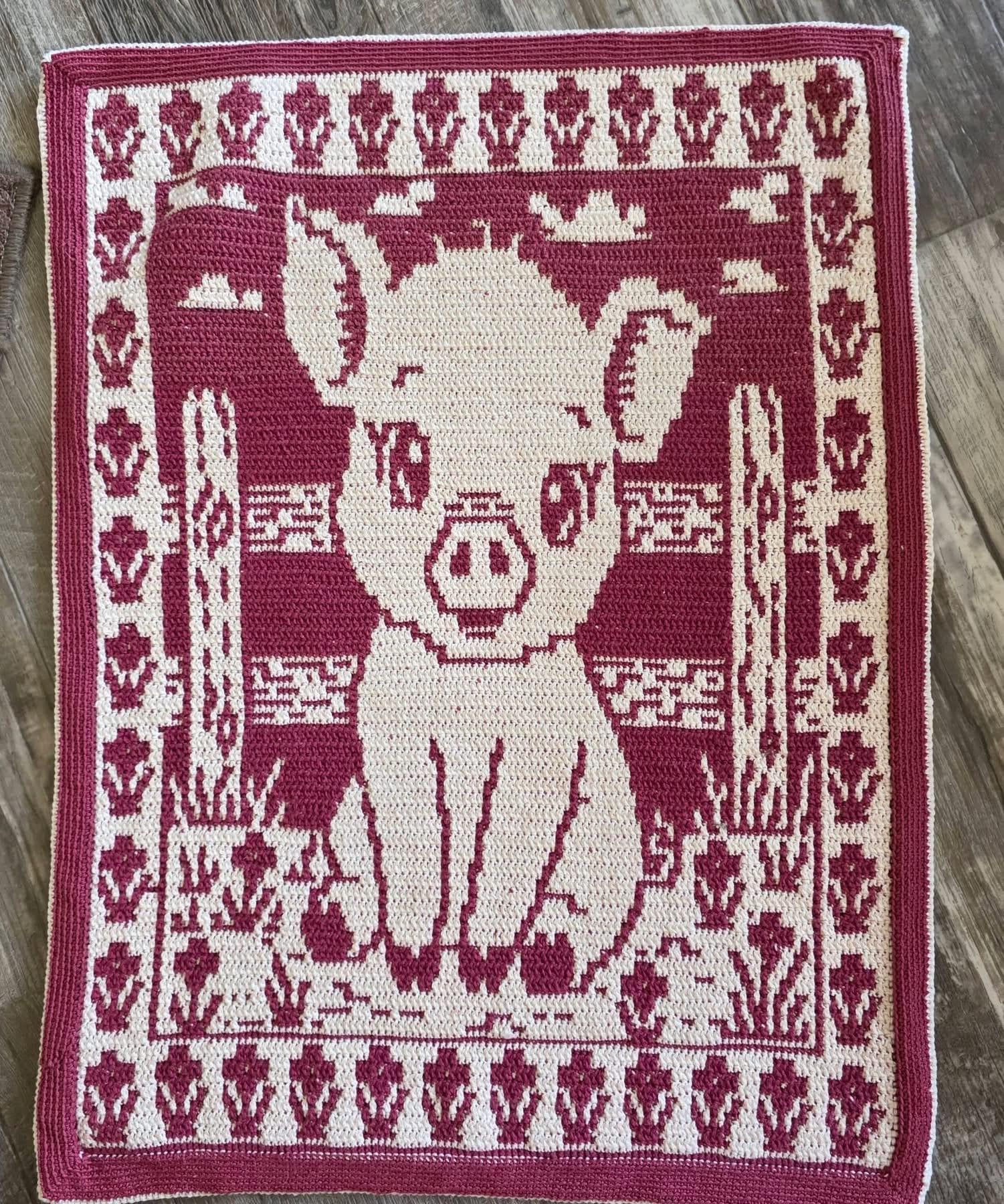 Porky Pal Hand Drawn Overlay Mosaic Crochet Blanket Pattern, Instant Digital Download