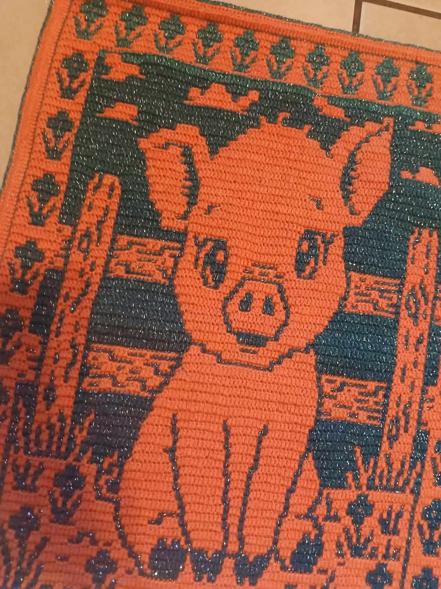 Porky Pal Hand Drawn Overlay Mosaic Crochet Blanket Pattern, Instant Digital Download