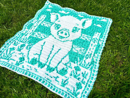 Porky Pal Hand Drawn Overlay Mosaic Crochet Blanket Pattern, Instant Digital Download