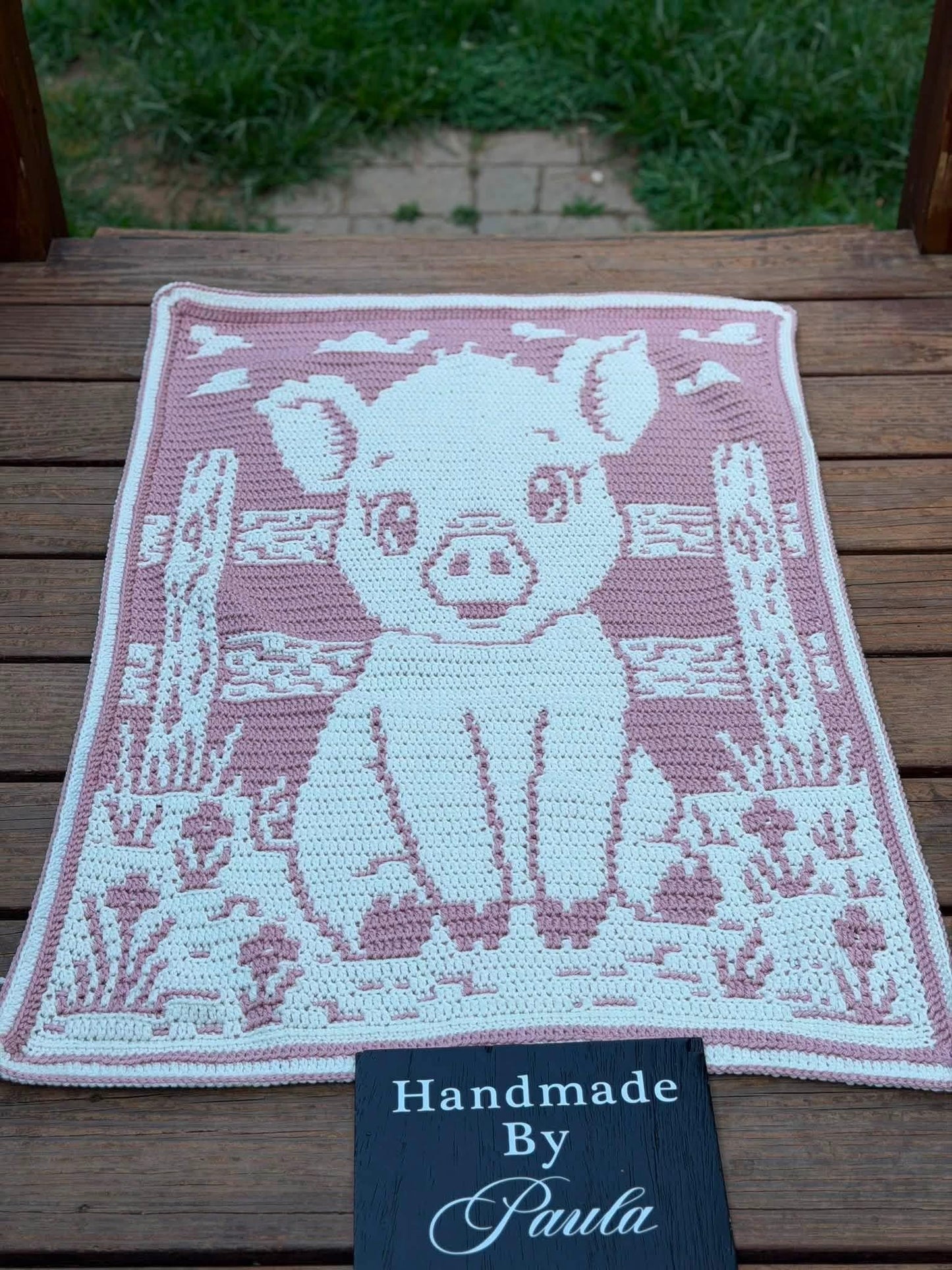 Porky Pal Hand Drawn Overlay Mosaic Crochet Blanket Pattern, Instant Digital Download