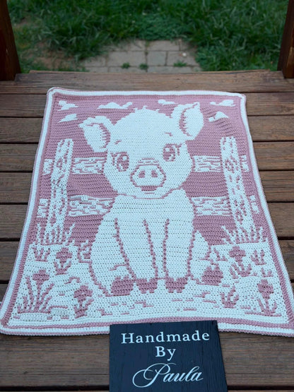 Porky Pal Hand Drawn Overlay Mosaic Crochet Blanket Pattern, Instant Digital Download