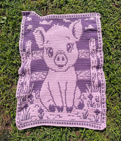 Porky Pal Hand Drawn Overlay Mosaic Crochet Blanket Pattern, Instant Digital Download