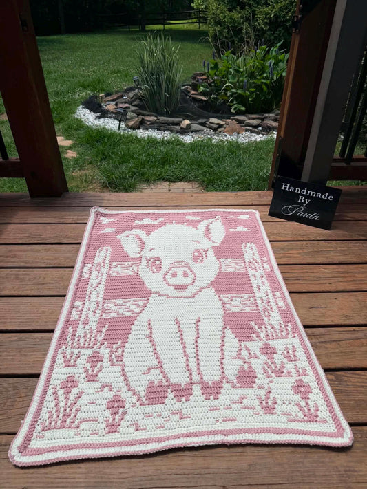Porky Pal Hand Drawn Overlay Mosaic Crochet Blanket Pattern, Instant Digital Download