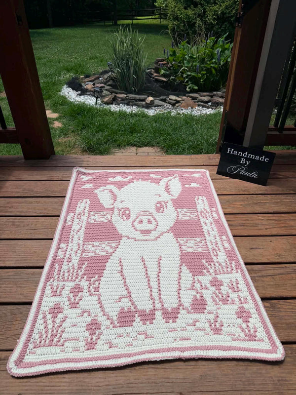 Porky Pal Hand Drawn Overlay Mosaic Crochet Blanket Pattern, Instant Digital Download