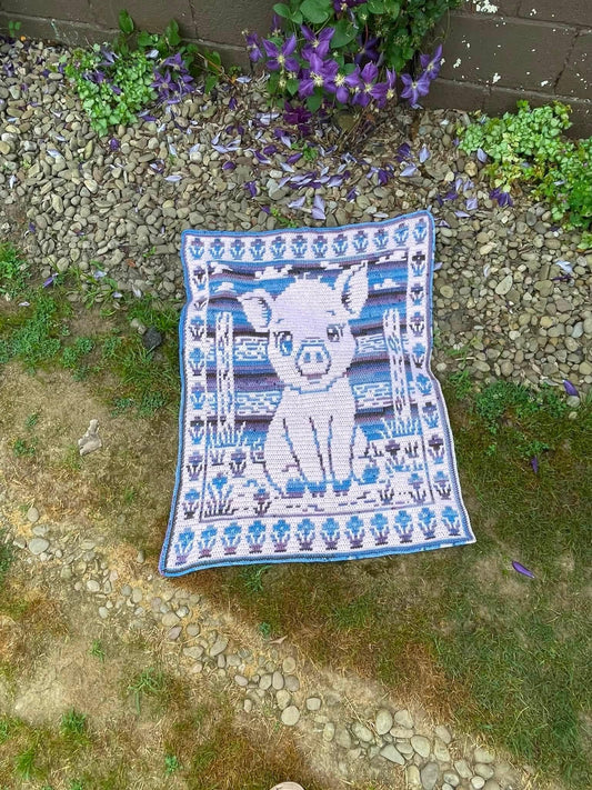 Porky Pal Hand Drawn Overlay Mosaic Crochet Blanket Pattern, Instant Digital Download