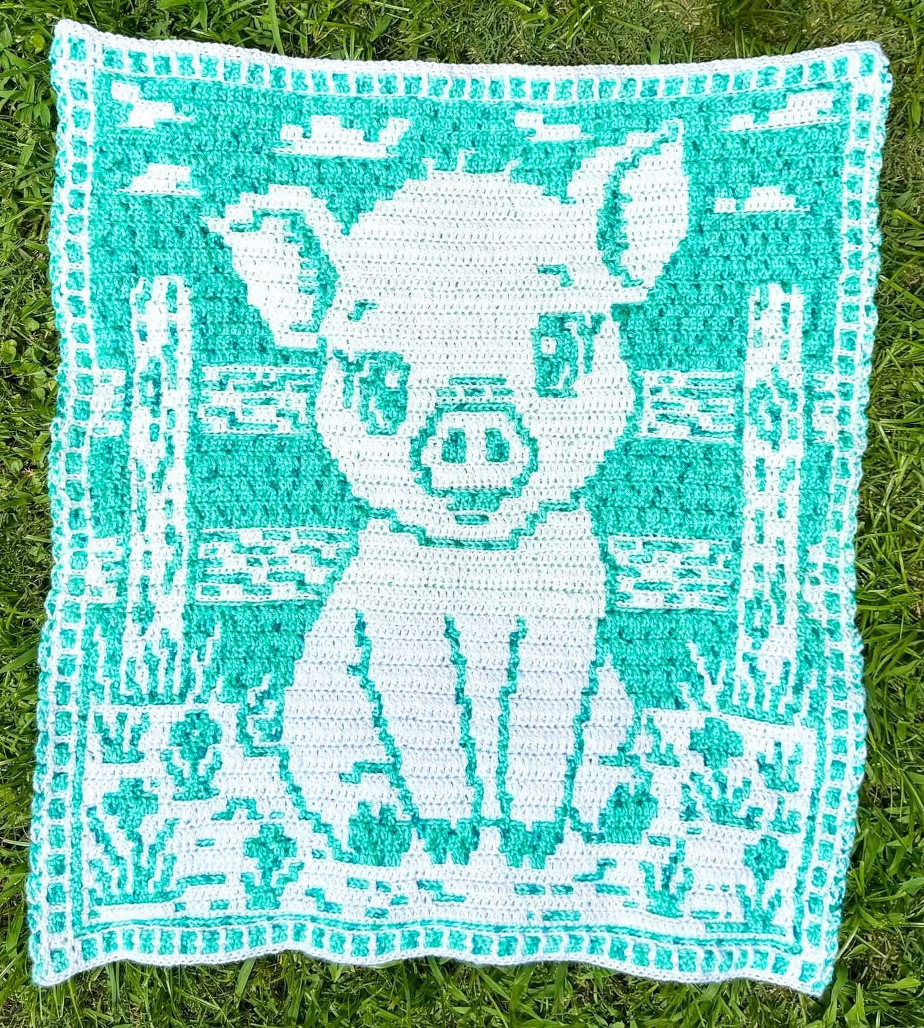 Porky Pal Hand Drawn Overlay Mosaic Crochet Blanket Pattern, Instant Digital Download