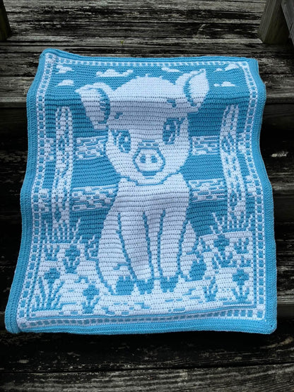 Porky Pal Hand Drawn Overlay Mosaic Crochet Blanket Pattern, Instant Digital Download